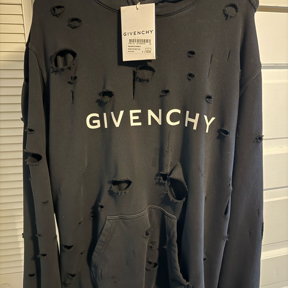 Givenchy Black Crewneck Sweater Distressed Design